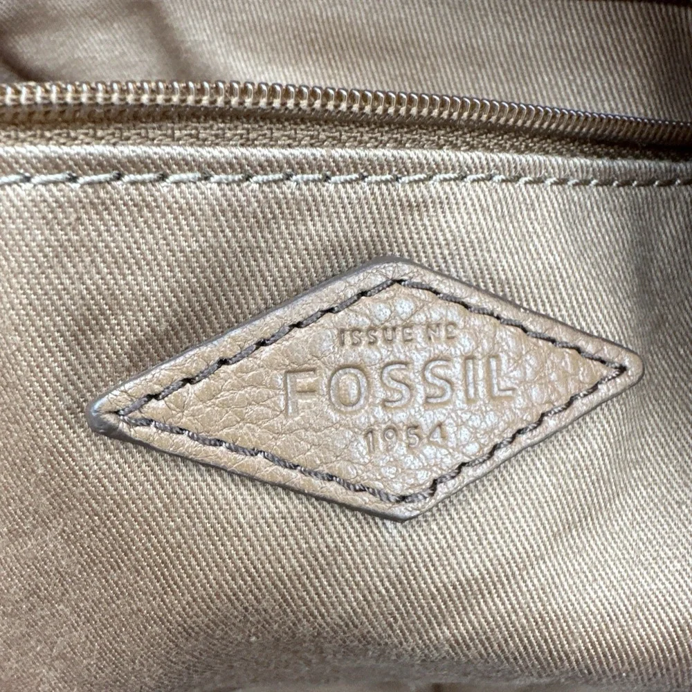 Fossil Genuine Leather Pebbled Brown Cognac Hobo Shoulder  Crossbody Bag 15x13